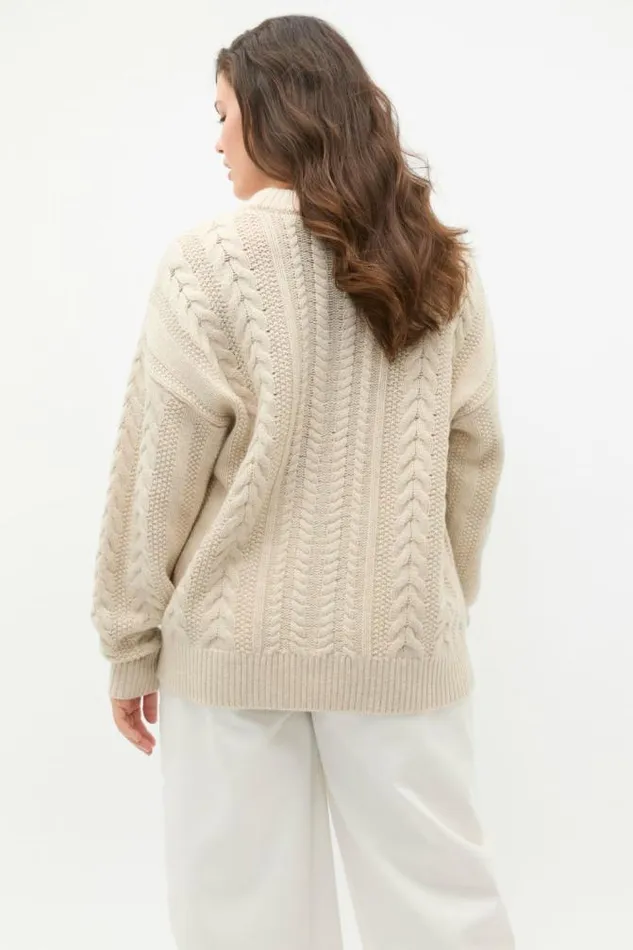 Women TShirts and Tops Seed Heritage Cable Slouch Crew Neck Knit Oat Marle