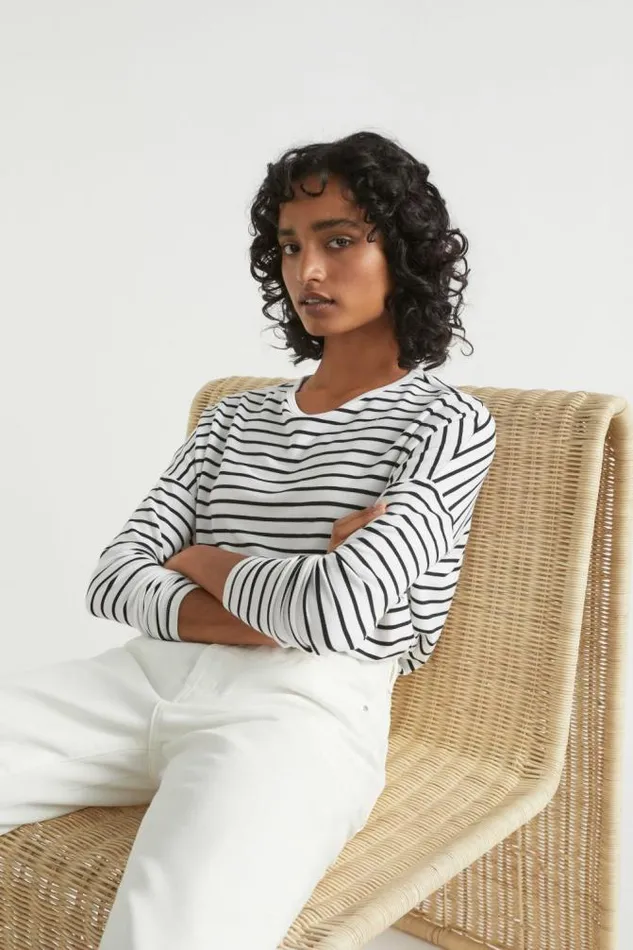 Women TShirts and Tops Seed Heritage Core Asymmetrical Top Mono Stripe
