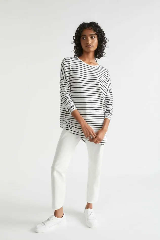 Women TShirts and Tops Seed Heritage Core Asymmetrical Top Mono Stripe