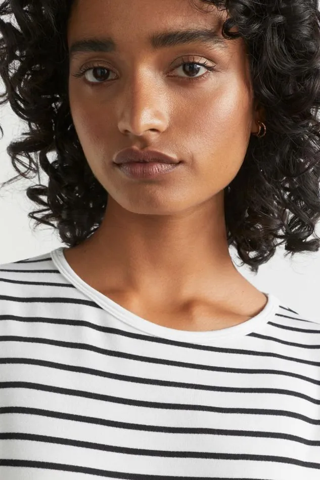 Women TShirts and Tops Seed Heritage Core Asymmetrical Top Mono Stripe