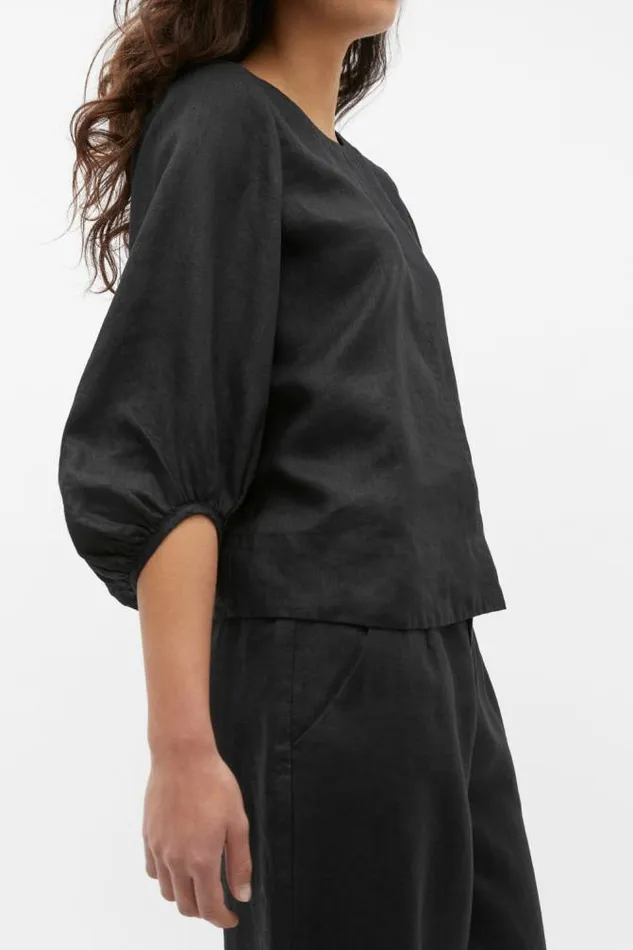 Women TShirts and Tops Seed Heritage Core Linen Balloon Sleeve Top Black