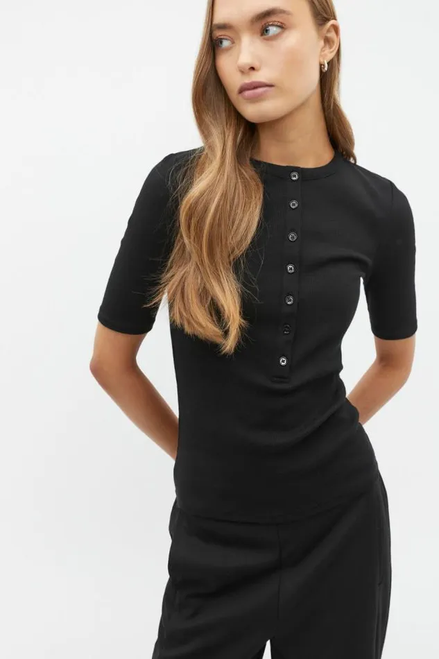 Women TShirts and Tops Seed Heritage Henley Half Sleeve Top Black