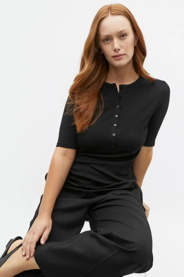 Women TShirts and Tops Seed Heritage Henley Half Sleeve Top Black
