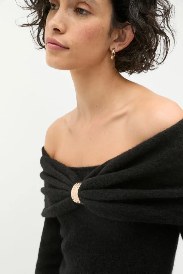 Women TShirts and Tops Seed Heritage Lofty Twist Off Shoulder Knit Black
