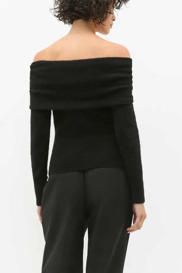 Women TShirts and Tops Seed Heritage Lofty Twist Off Shoulder Knit Black