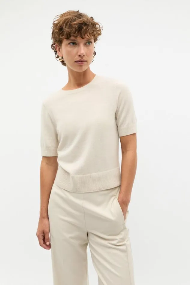 Women TShirts and Tops Seed Heritage Merino Wool Crew Neck Tee Oat Marle