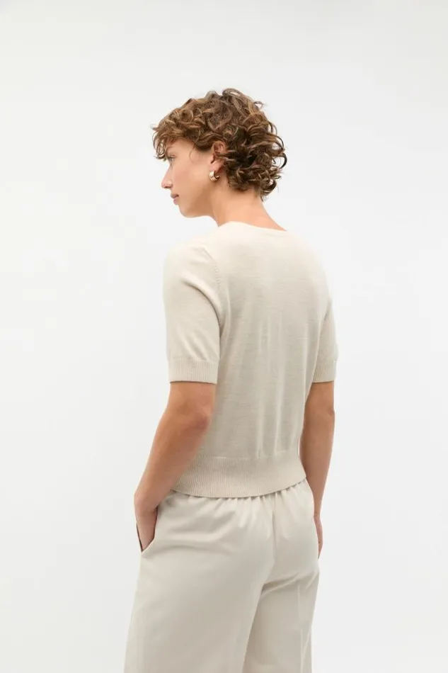 Women TShirts and Tops Seed Heritage Merino Wool Crew Neck Tee Oat Marle