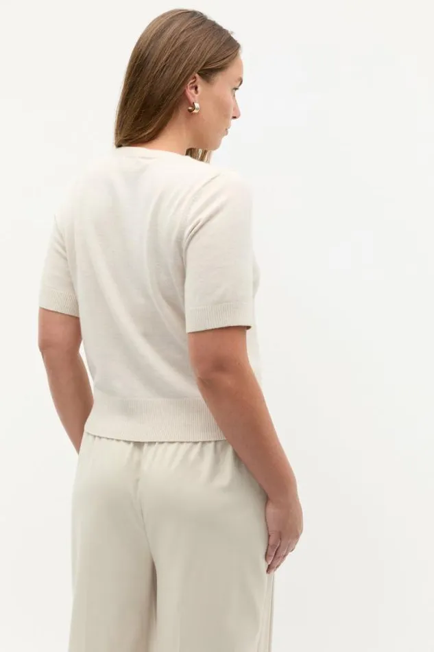 Women TShirts and Tops Seed Heritage Merino Wool Crew Neck Tee Oat Marle