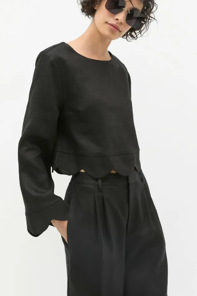 Women TShirts and Tops Seed Heritage Scallop Hem Shell Top Black