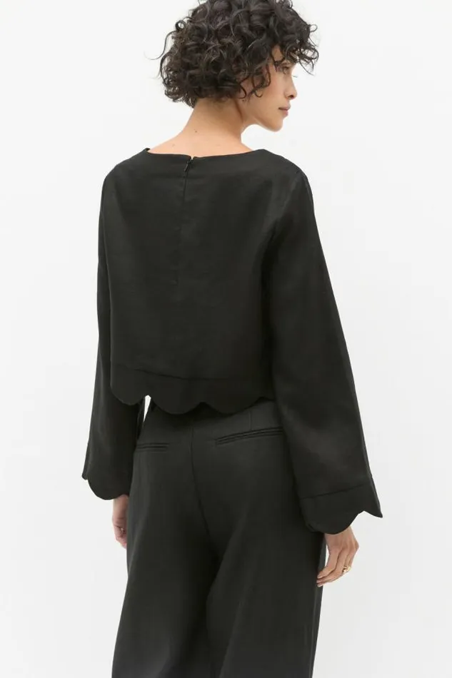 Women TShirts and Tops Seed Heritage Scallop Hem Shell Top Black