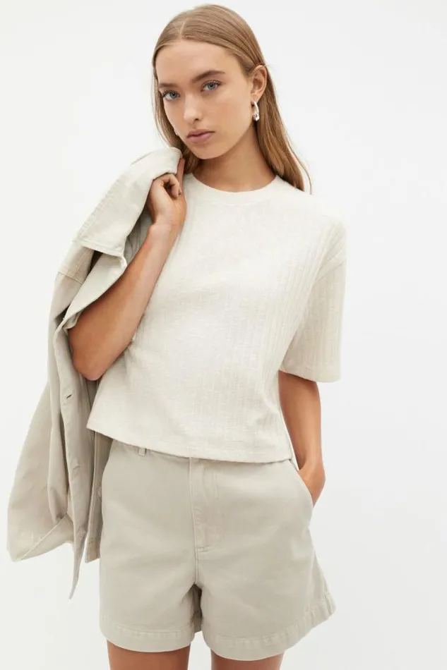 Women TShirts and Tops Seed Heritage Textured Rib Boxy Tee Cream Twist
