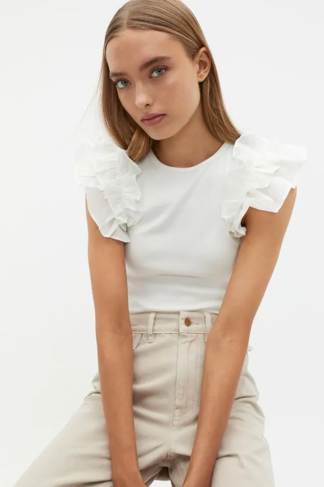 Women TShirts and Tops Seed Heritage Voile Ruffle Tee Cloud Cream