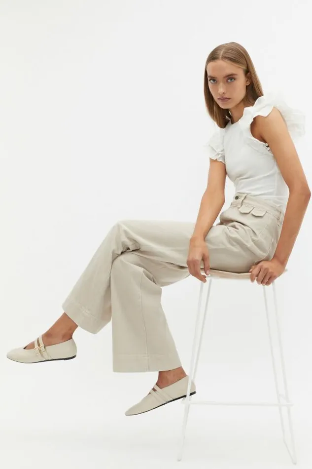 Women TShirts and Tops Seed Heritage Voile Ruffle Tee Cloud Cream