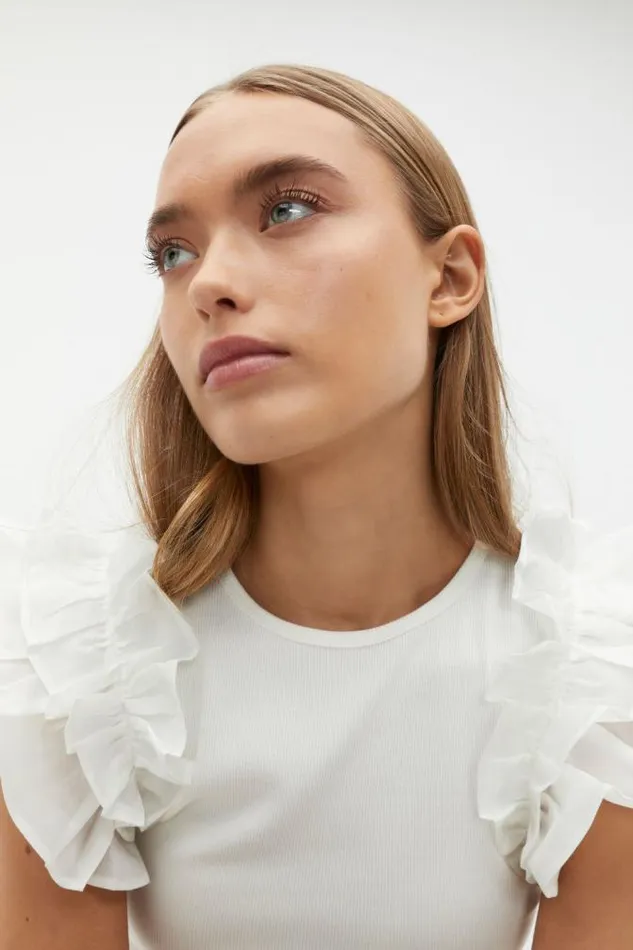 Women TShirts and Tops Seed Heritage Voile Ruffle Tee Cloud Cream