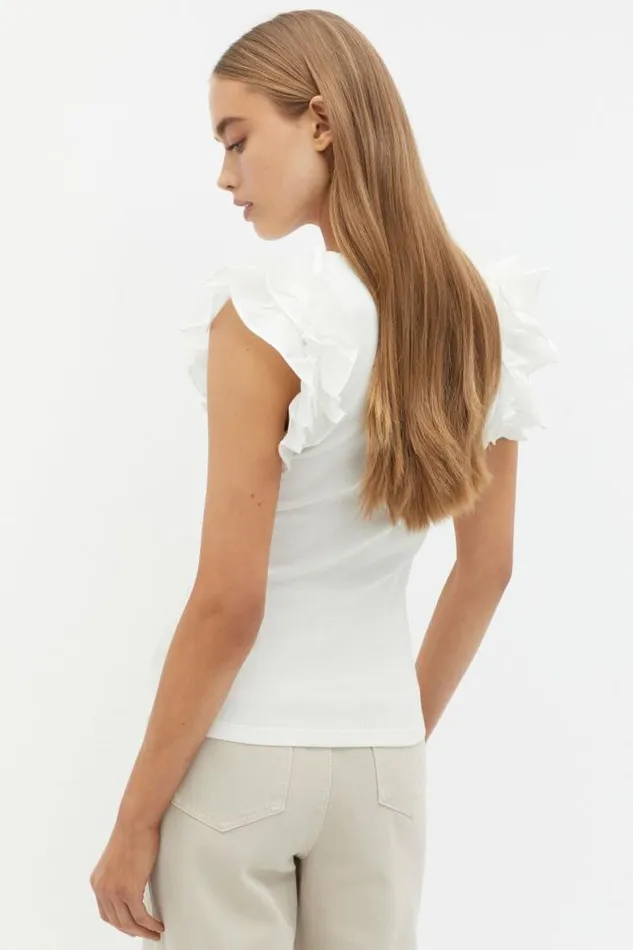 Women TShirts and Tops Seed Heritage Voile Ruffle Tee Cloud Cream