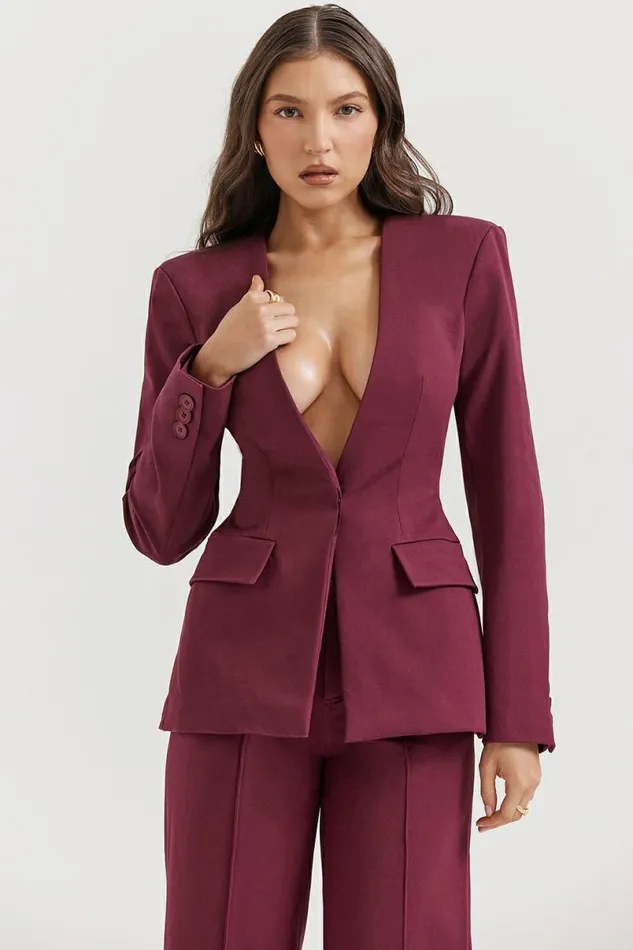 Women Theodora Wine Deep V Blazer House Of CB Outerwear