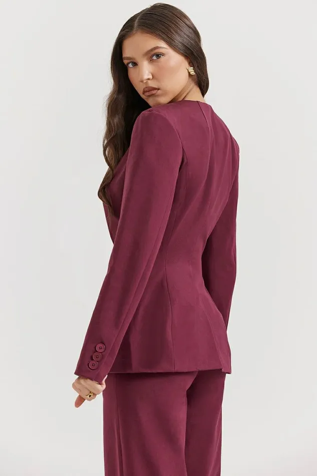 Women Theodora Wine Deep V Blazer House Of CB Outerwear