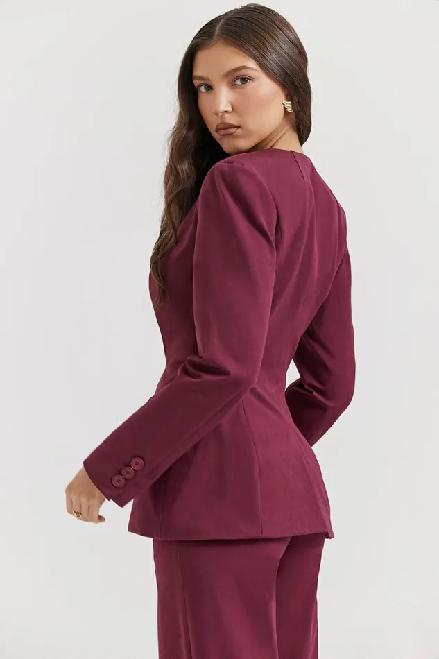 Women Theodora Wine Deep V Blazer House Of CB Outerwear
