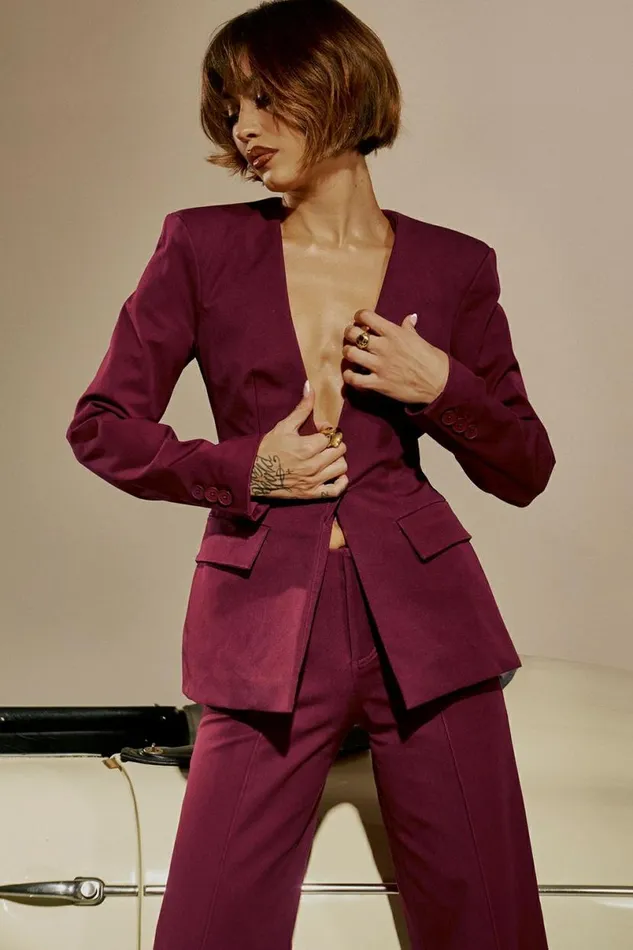Women Theodora Wine Deep V Blazer House Of CB Outerwear