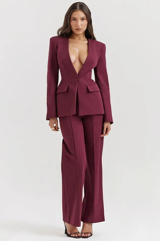 Women Theodora Wine Deep V Blazer House Of CB Outerwear