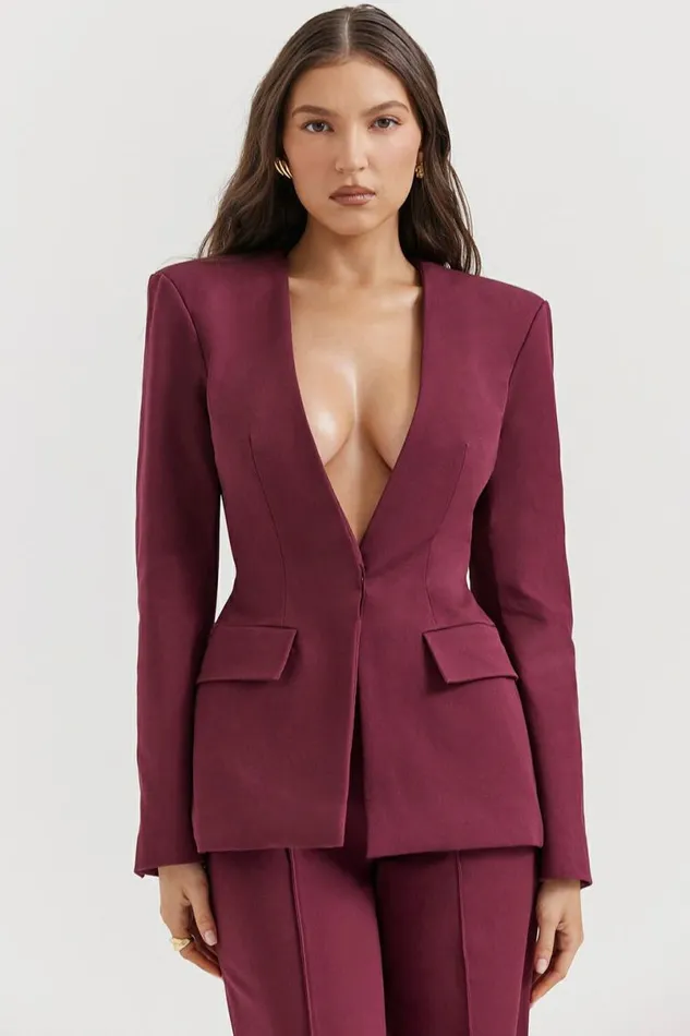 Women Theodora Wine Deep V Blazer House Of CB Outerwear