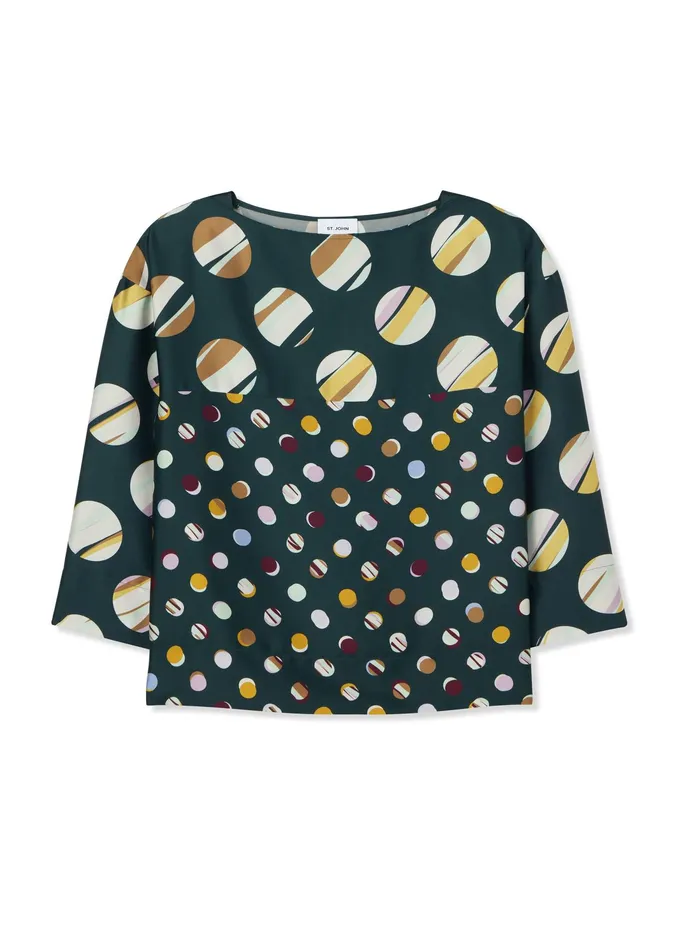 Women Tops and Shells St John Collage Dot Blouse Spruce Multi