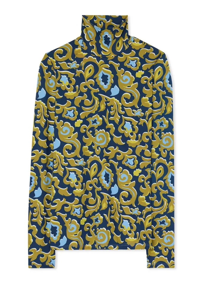 Women Tops and Shells St John Paisley Print Nuda Turtleneck Saddle Multi