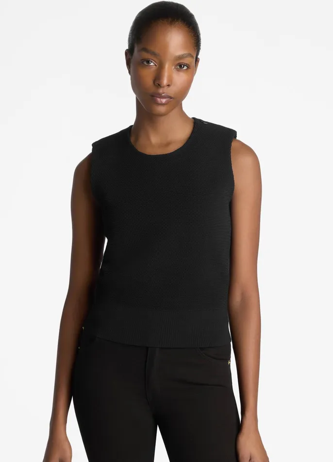 Women Tops and Shells St John Pique Knit Shell Black Women Tops and Shells St John Pique Knit Shell Black