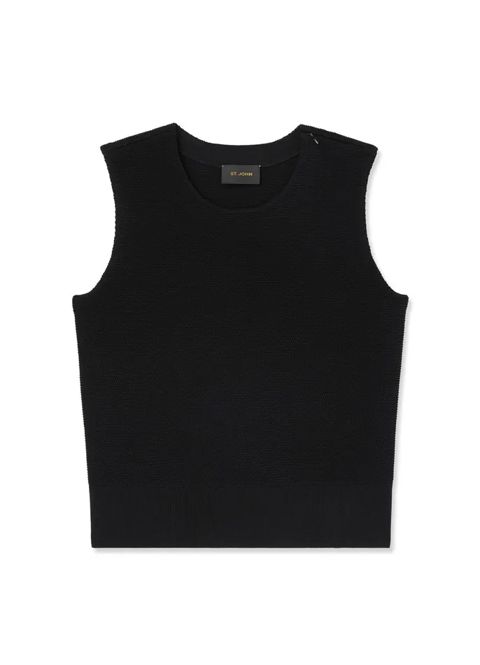 Women Tops and Shells St John Pique Knit Shell Black Women Tops and Shells St John Pique Knit Shell Black