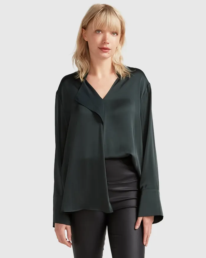 Women Tops Belle and Bloom Gemini Waterfall Shirt 8211 Dark Green