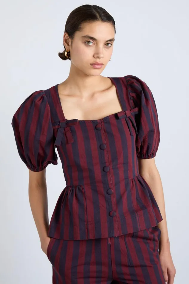 Women Tops Damson Madder Harriet Blouse 8211 Burgundy And Navy Stripe