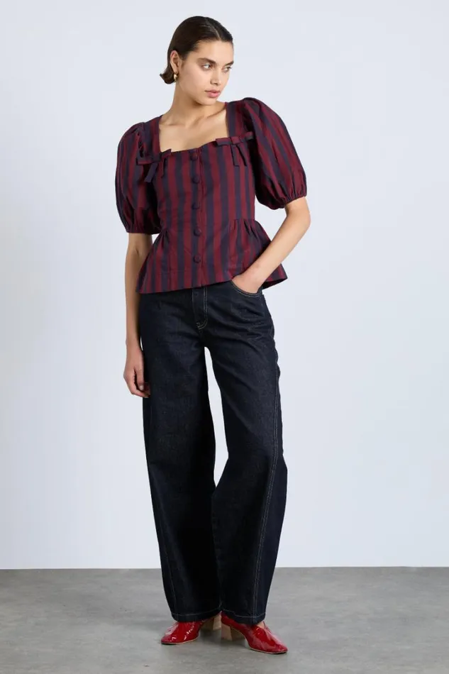 Women Tops Damson Madder Harriet Blouse 8211 Burgundy And Navy Stripe