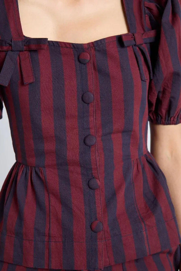 Women Tops Damson Madder Harriet Blouse 8211 Burgundy And Navy Stripe
