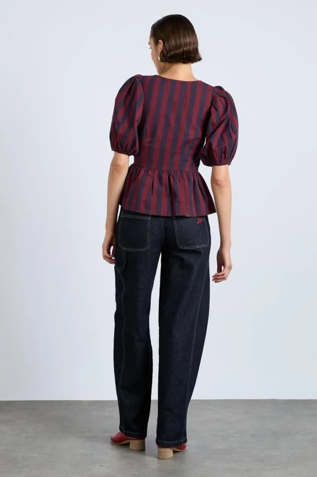 Women Tops Damson Madder Harriet Blouse 8211 Burgundy And Navy Stripe