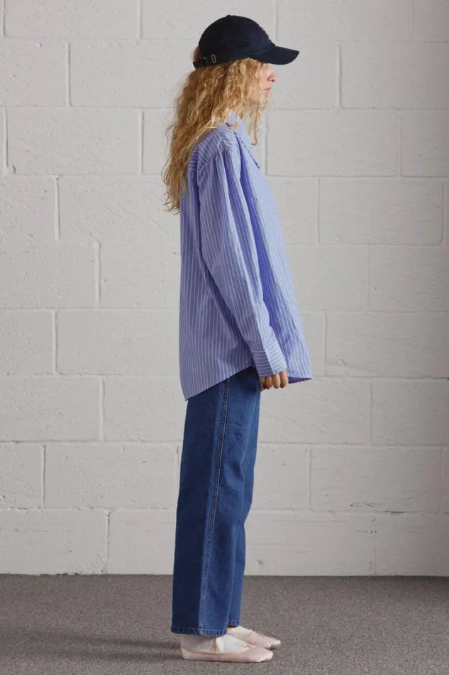 Women Tops Damson Madder Kendall Ruffle Shirt 8211 Blue Stripe
