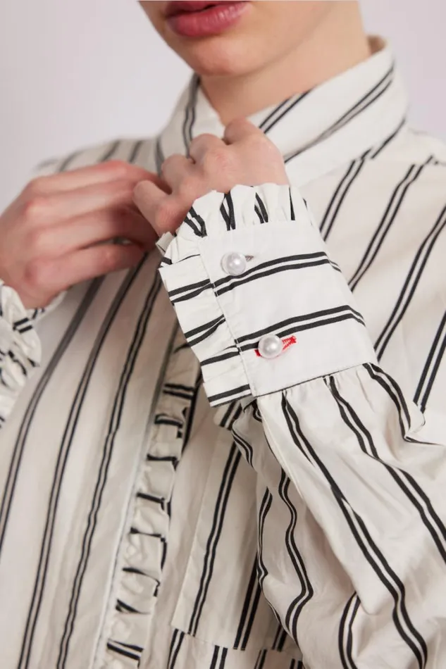 Women Tops Damson Madder Kylie Ruffle Shirt 8211 White Stripe