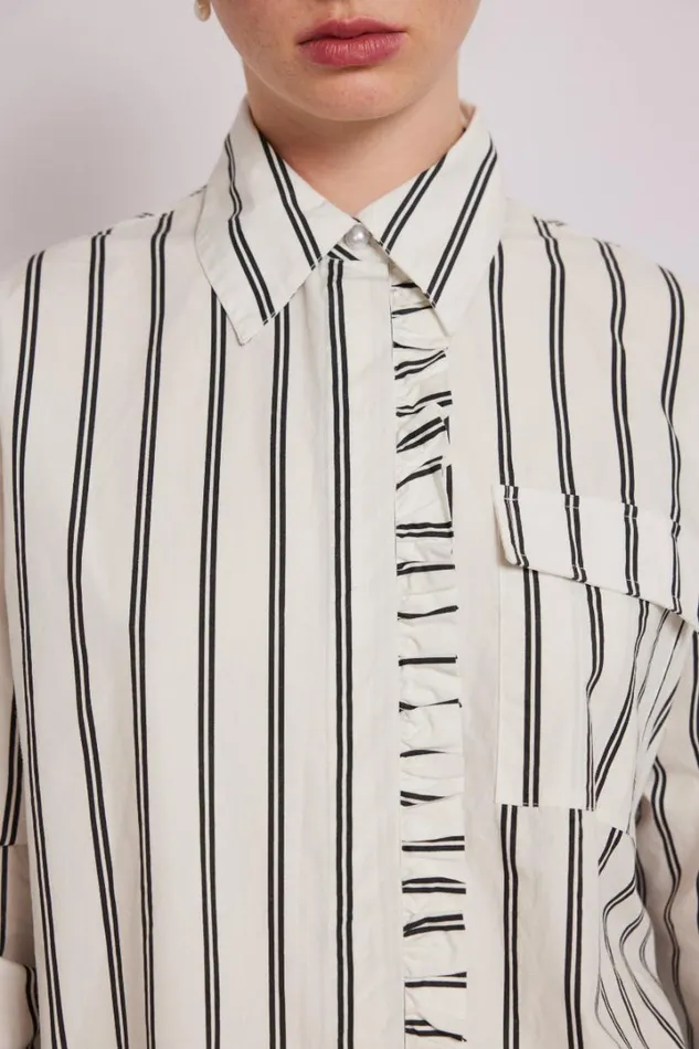 Women Tops Damson Madder Kylie Ruffle Shirt 8211 White Stripe
