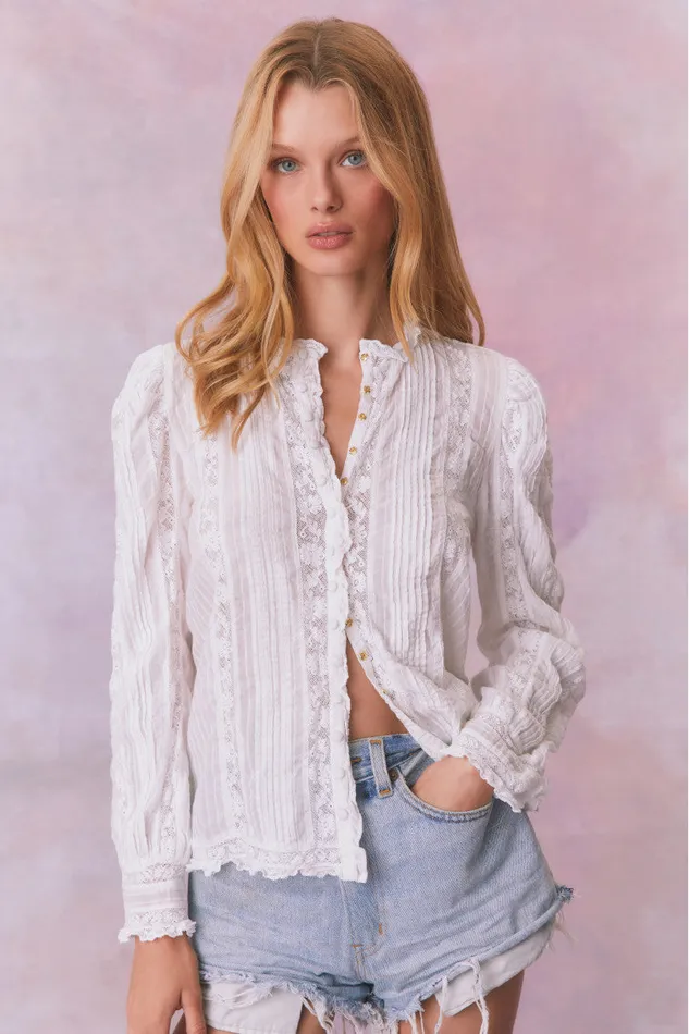 Women Tops LoveShackFancy Jacque Cotton Blouse Top True White
