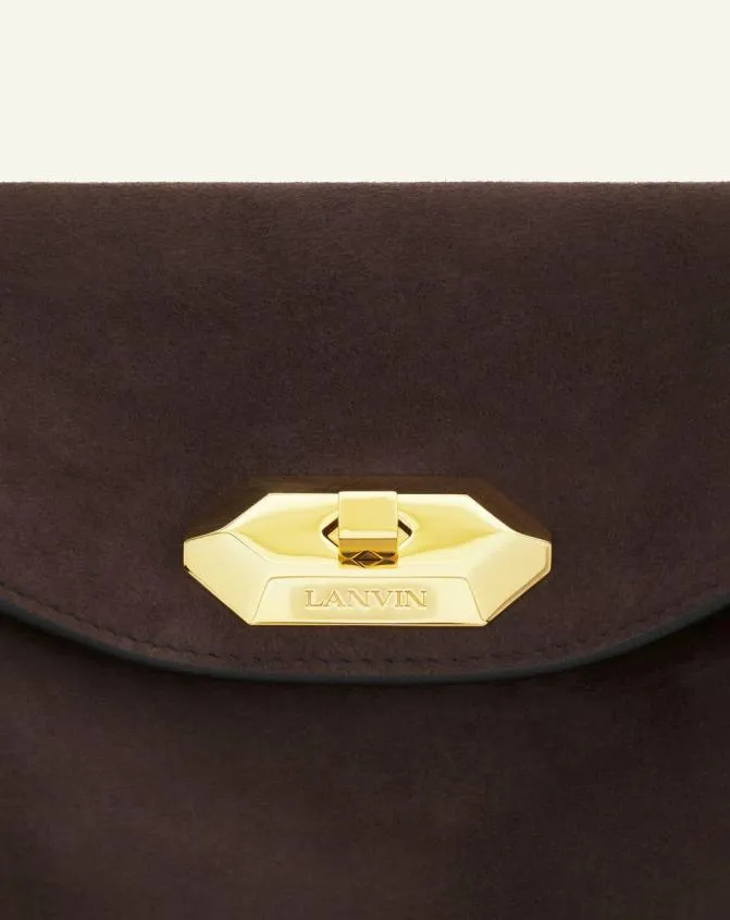 Women Tote Bags and Top Handle Bags Lanvin Asymmetrical Suede Compagnon Bag Dark Mocha