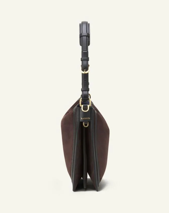Women Tote Bags and Top Handle Bags Lanvin Asymmetrical Suede Compagnon Bag Dark Mocha