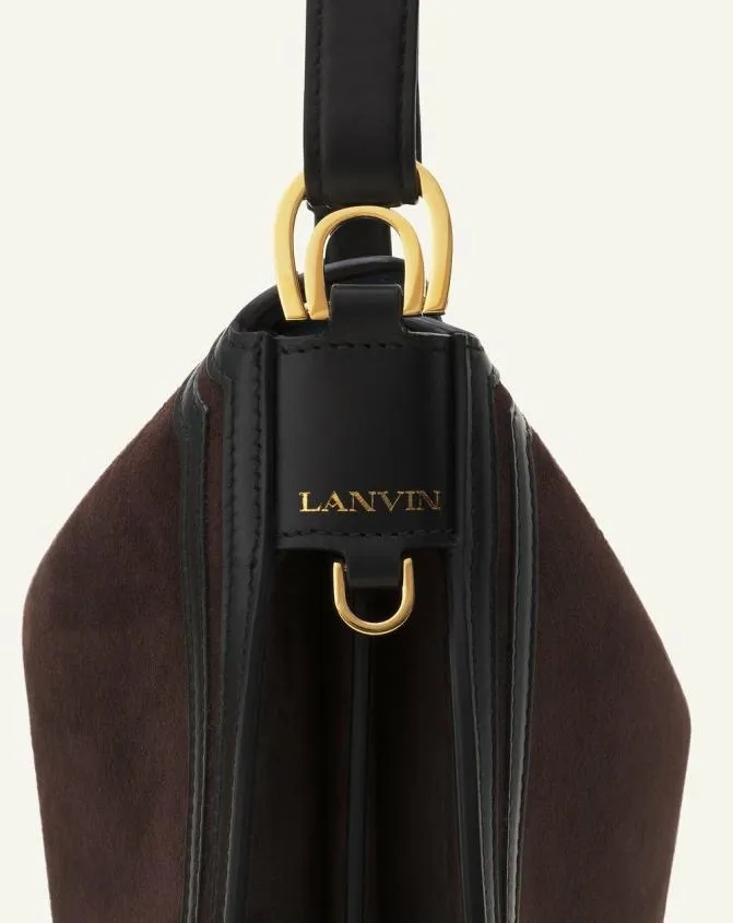 Women Tote Bags and Top Handle Bags Lanvin Asymmetrical Suede Compagnon Bag Dark Mocha