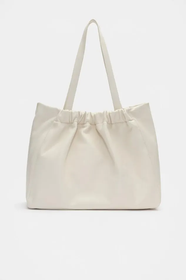 Women Tote Bags Seed Heritage Leather Rouched Tote Cream