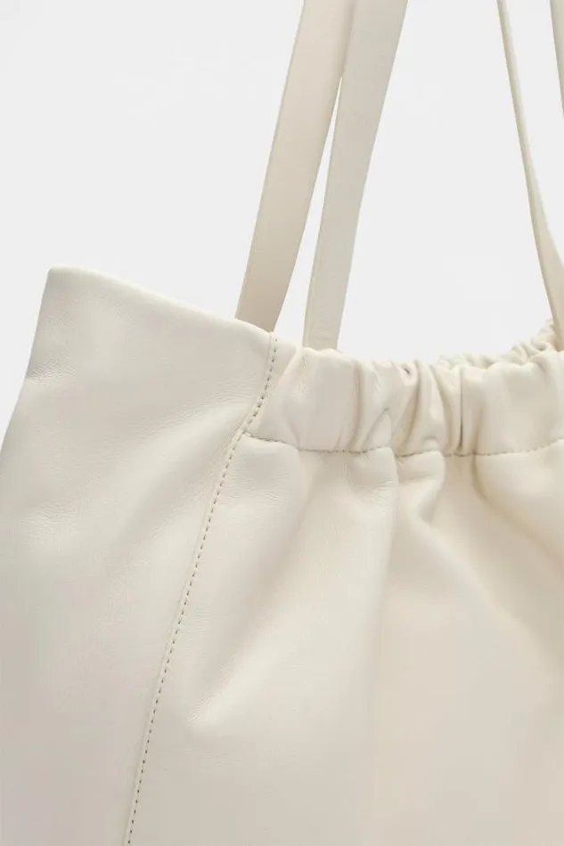 Women Tote Bags Seed Heritage Leather Rouched Tote Cream
