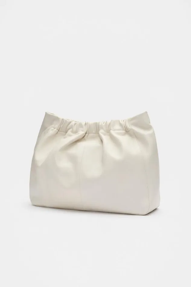 Women Tote Bags Seed Heritage Leather Rouched Tote Cream