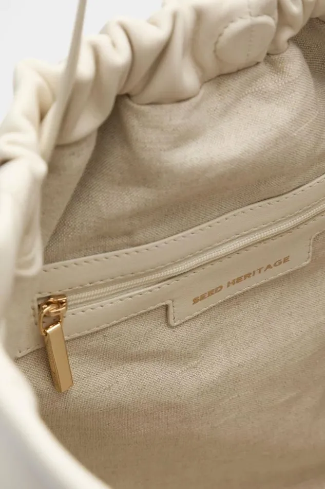 Women Tote Bags Seed Heritage Leather Rouched Tote Cream