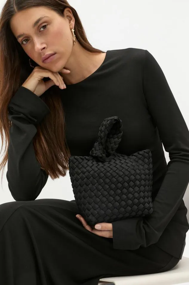 Women Tote Bags Seed Heritage Woven Textured Mini Tote Black