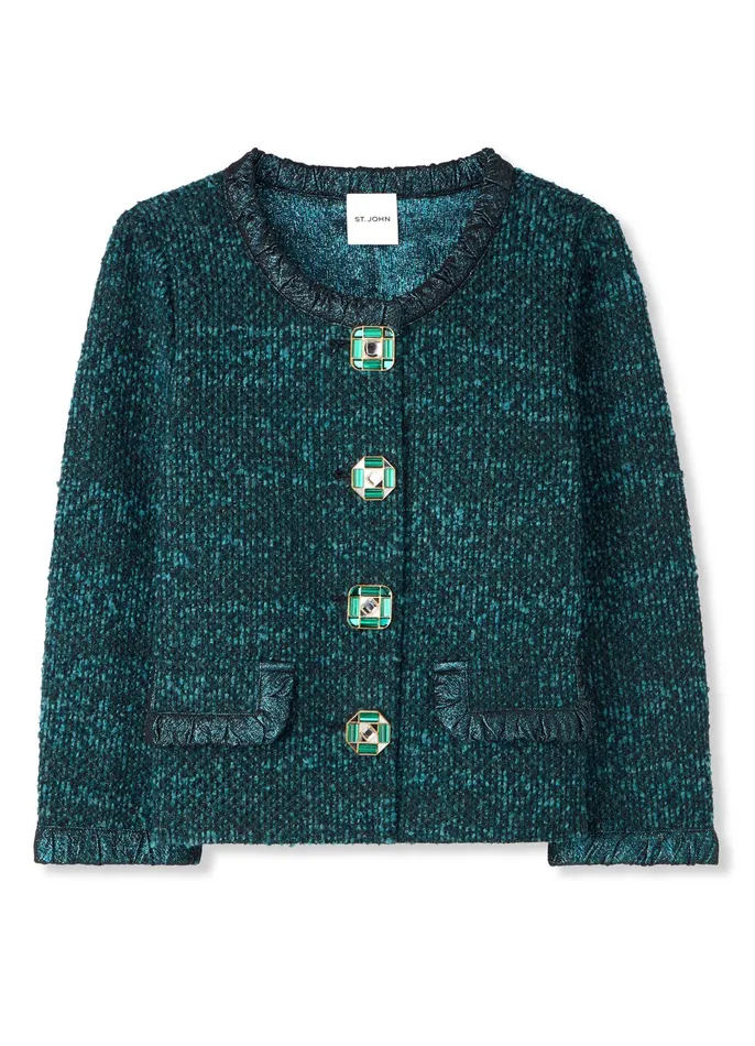 Women Tweed Jackets St John Textured Slub Tweed Jacket Dark Tealblack Multi