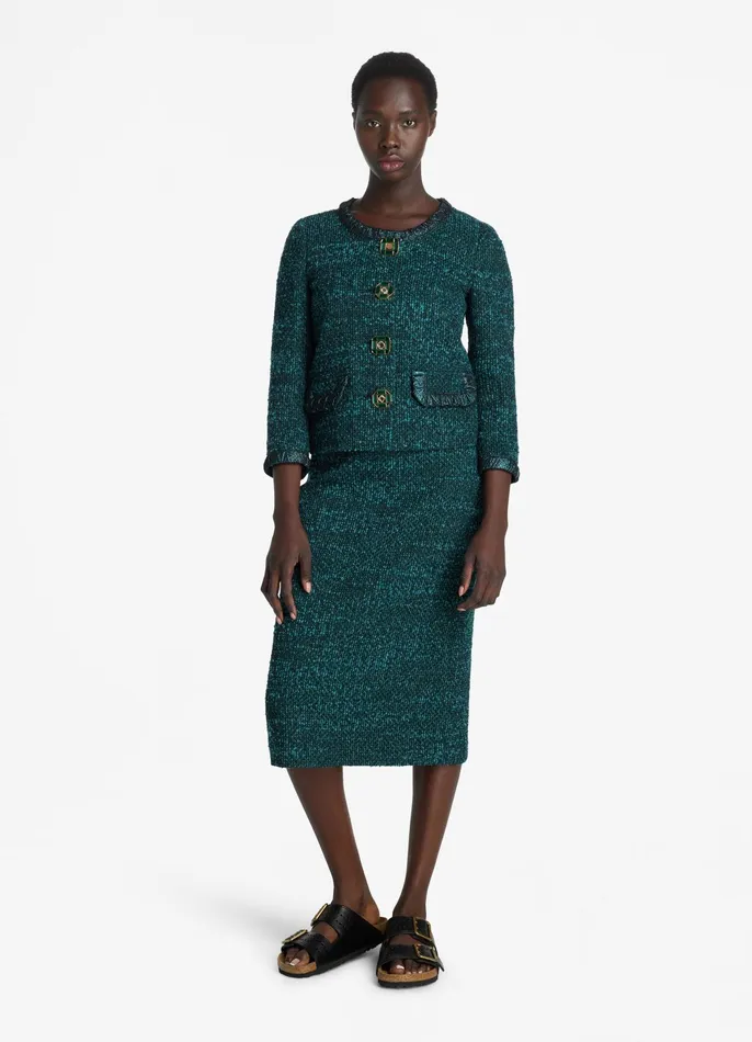 Women Tweed Jackets St John Textured Slub Tweed Jacket Dark Tealblack Multi Women Tweed Jackets St John Textured Slub Tweed Jacket Dark Tealblack Multi