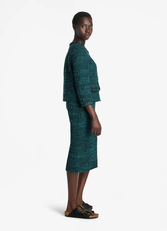 Women Tweed Jackets St John Textured Slub Tweed Jacket Dark Tealblack Multi Women Tweed Jackets St John Textured Slub Tweed Jacket Dark Tealblack Multi
