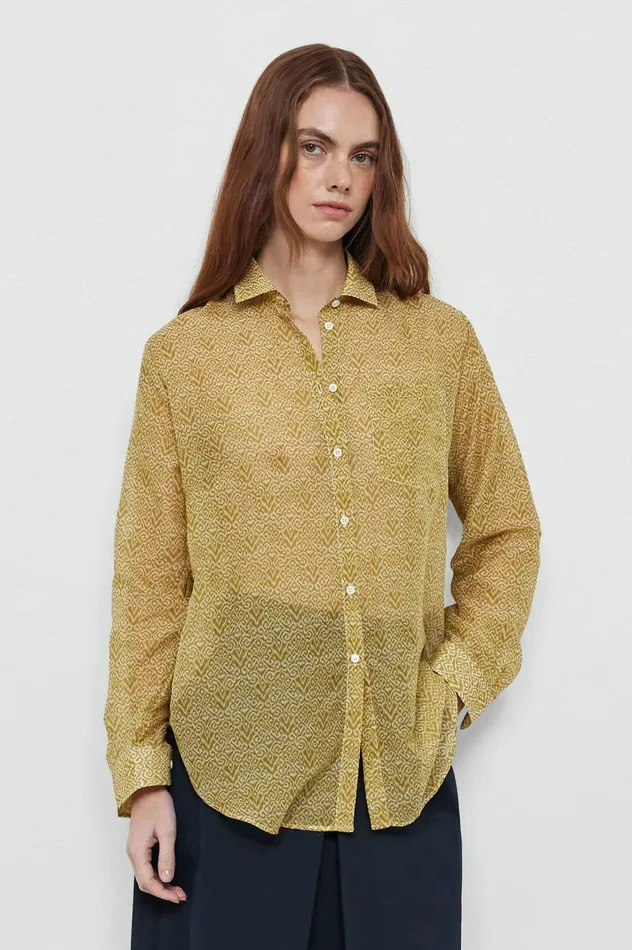 Women UMA 8211 Cotton Silk Shirt 8211 Mostarda Massimo Alba Shirts